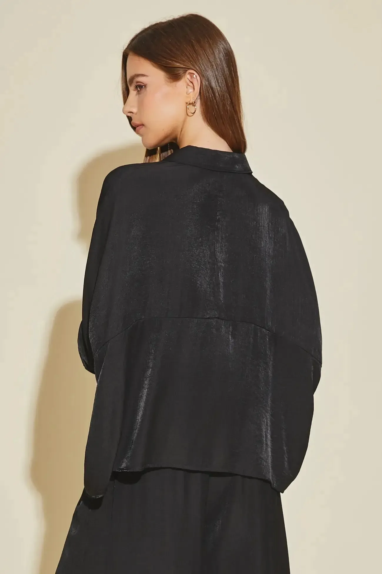 Luxe Satin Button-Down Oversized Flare Shirt