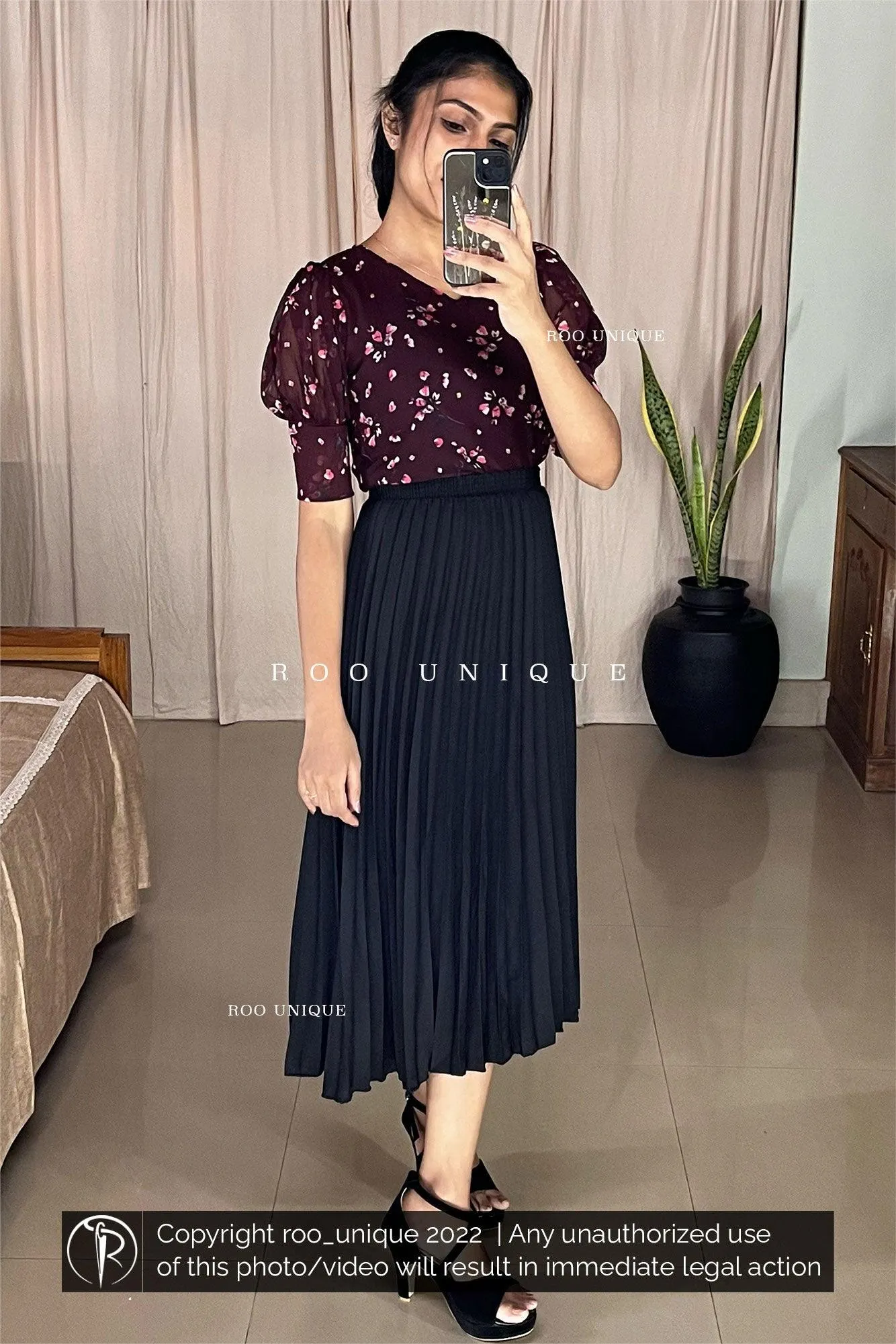 Maroon Floral Printed Top Only