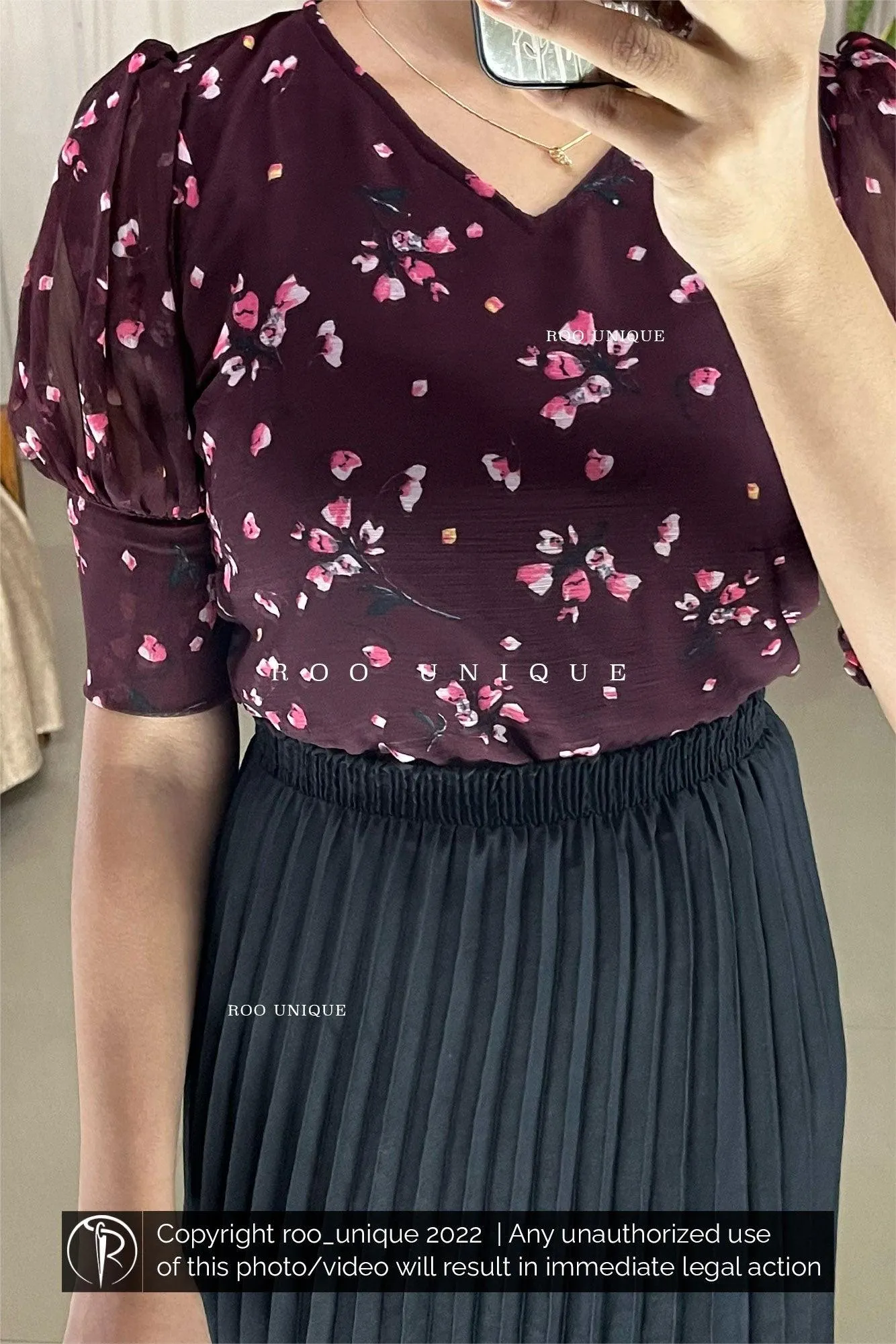 Maroon Floral Printed Top Only