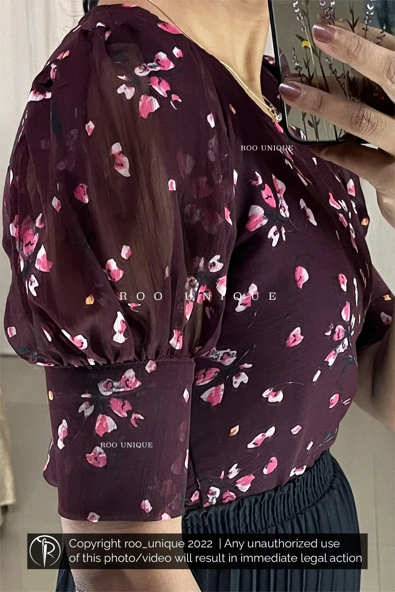 Maroon Floral Printed Top Only