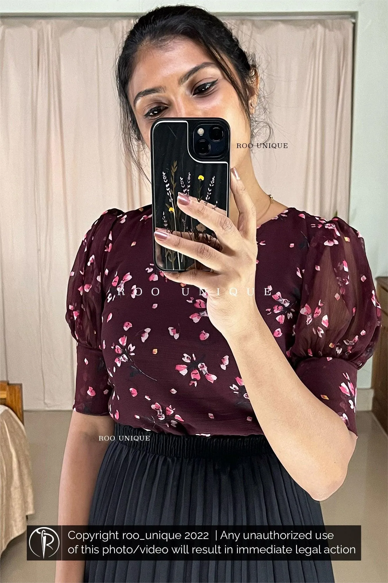 Maroon Floral Printed Top Only
