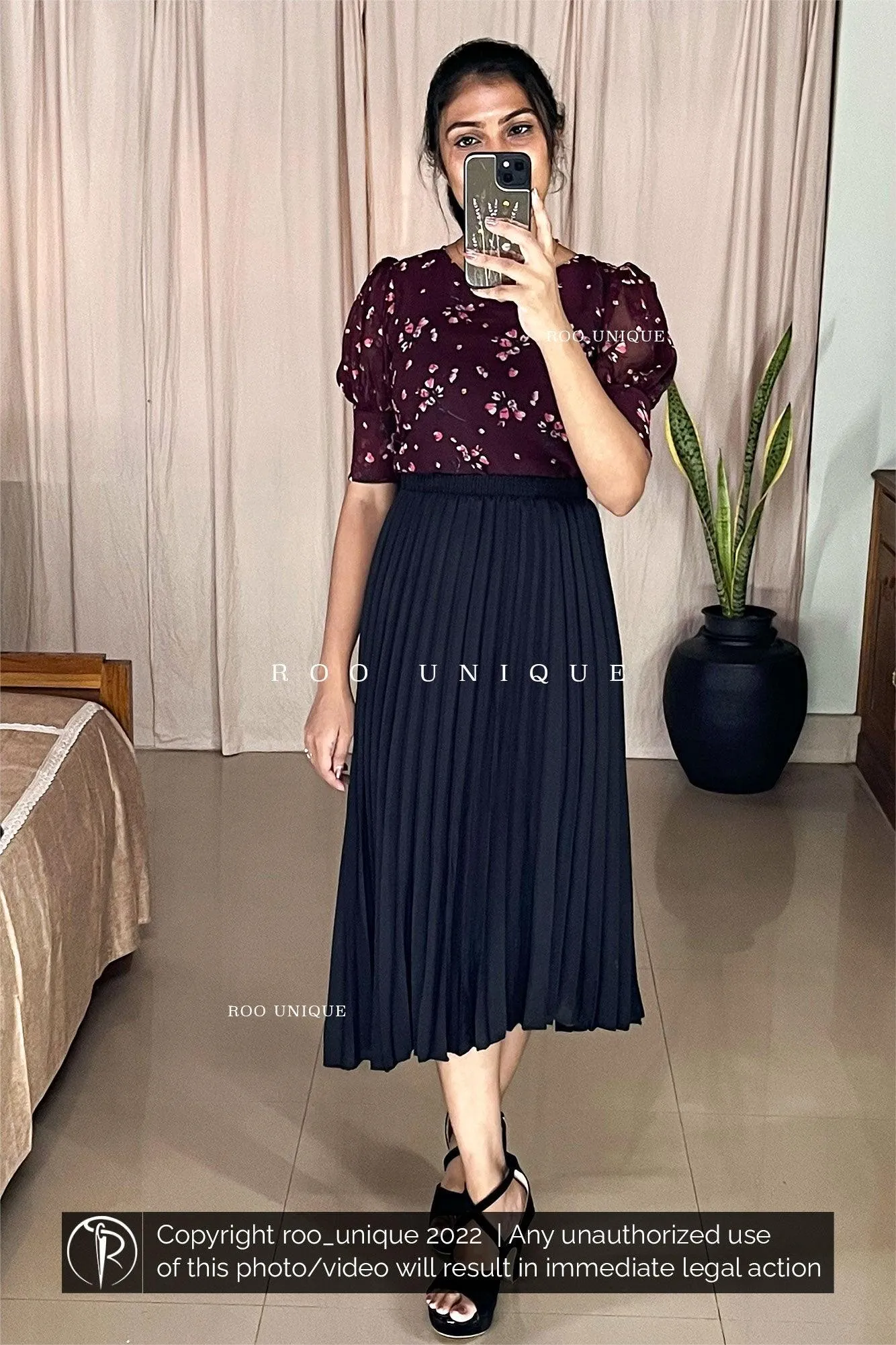 Maroon Floral Printed Top Only