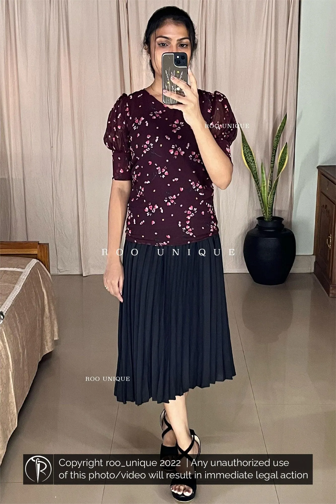 Maroon Floral Printed Top Only