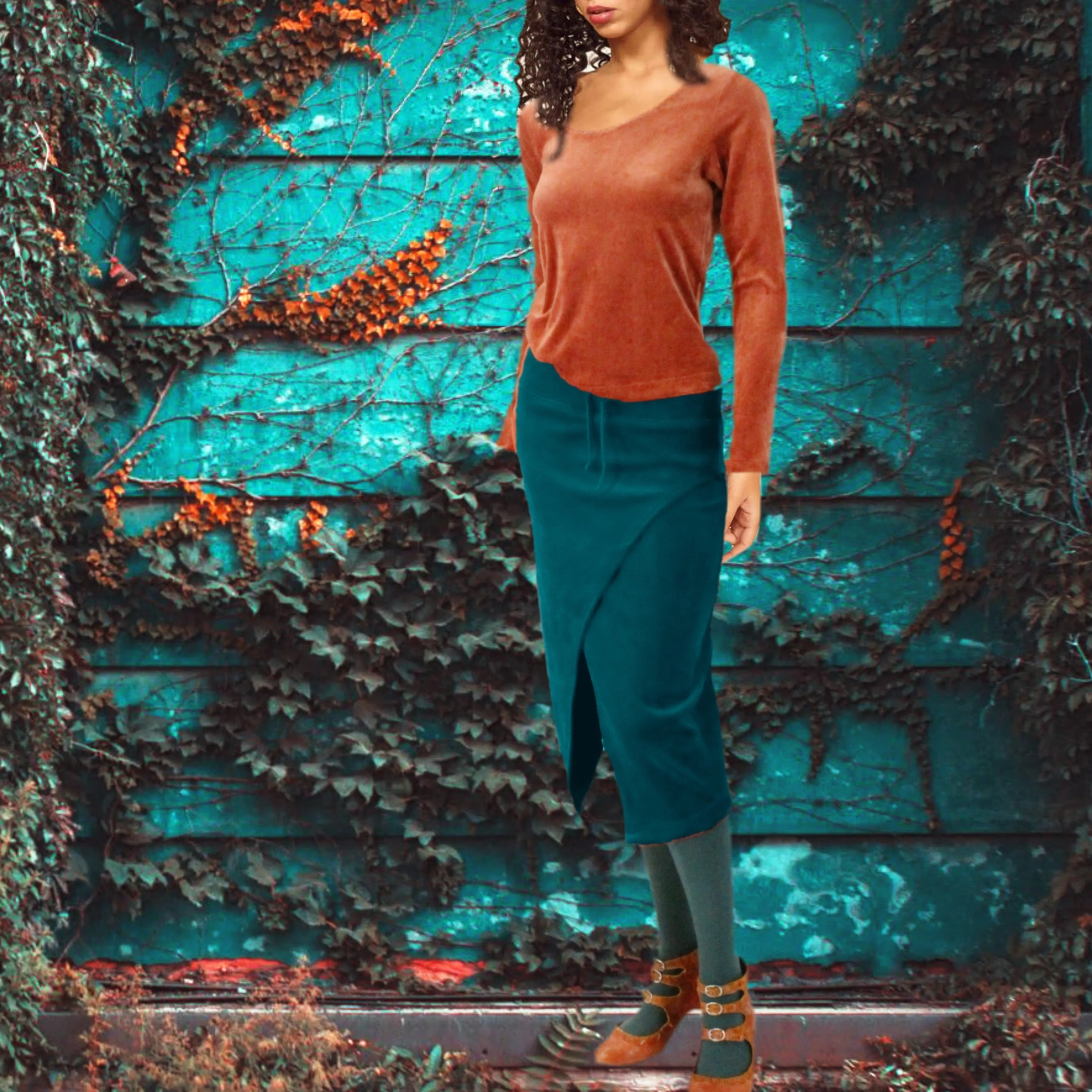 Midi koker rok van nicky velours/velvet midi pencil skirt