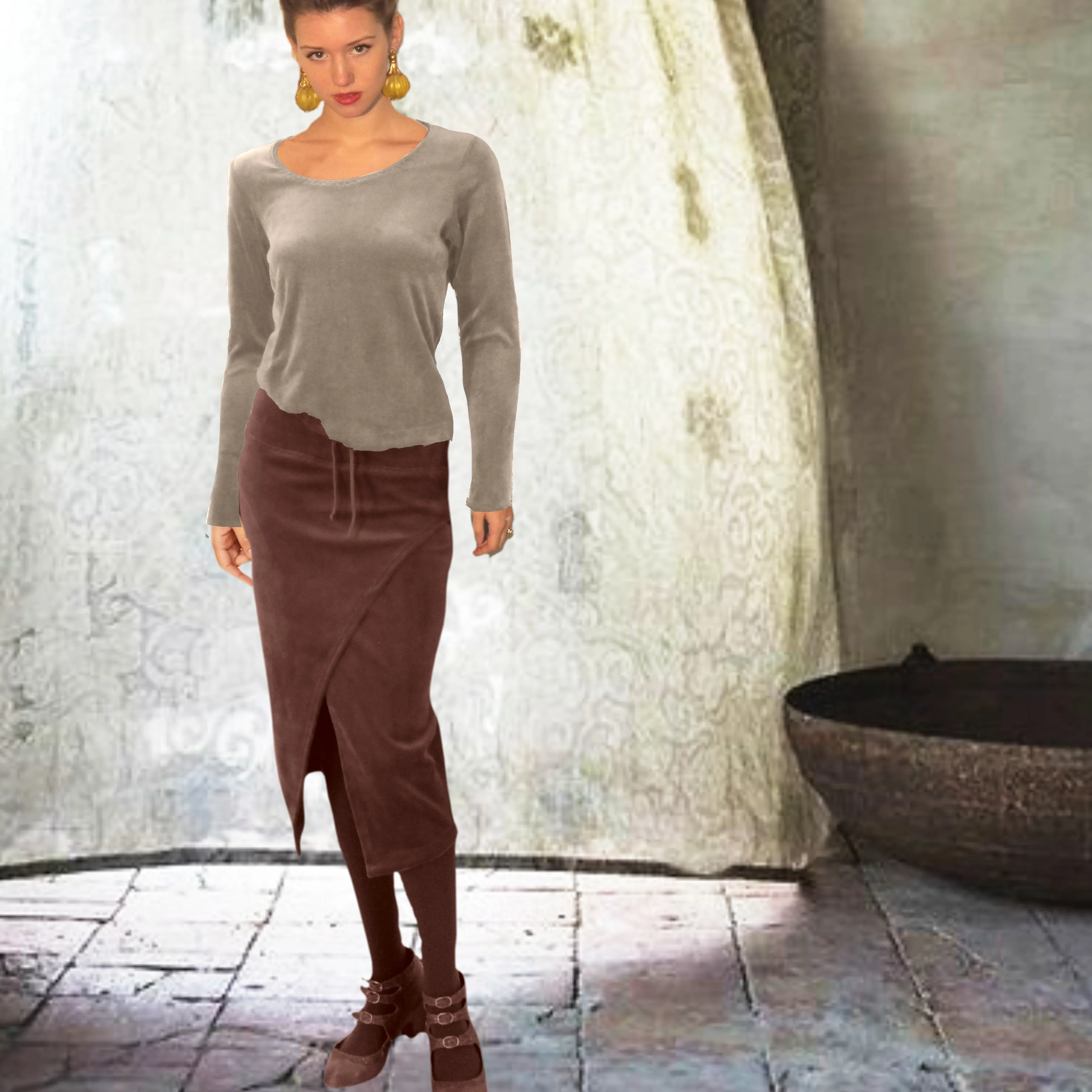 Midi koker rok van nicky velours/velvet midi pencil skirt