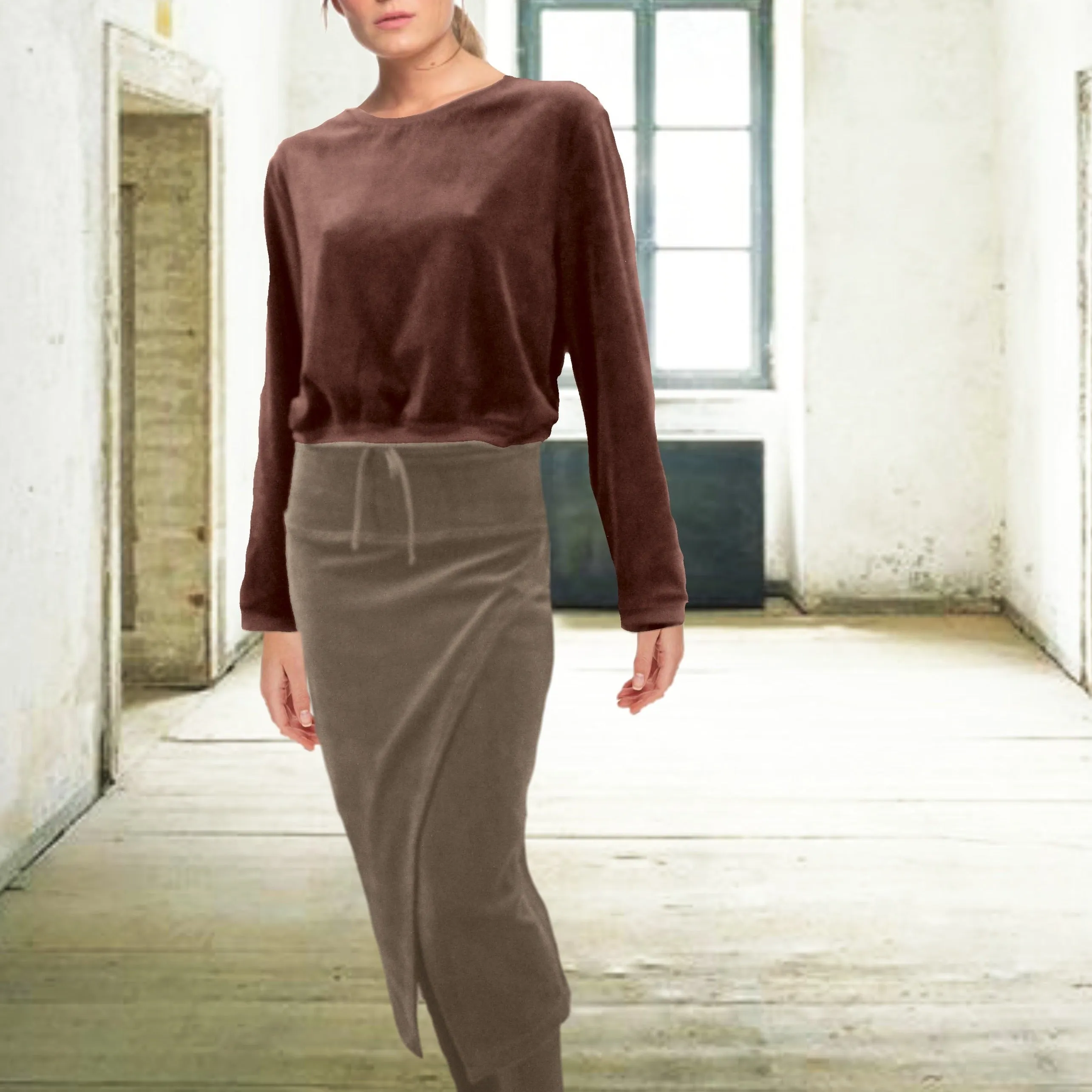 Midi koker rok van nicky velours/velvet midi pencil skirt