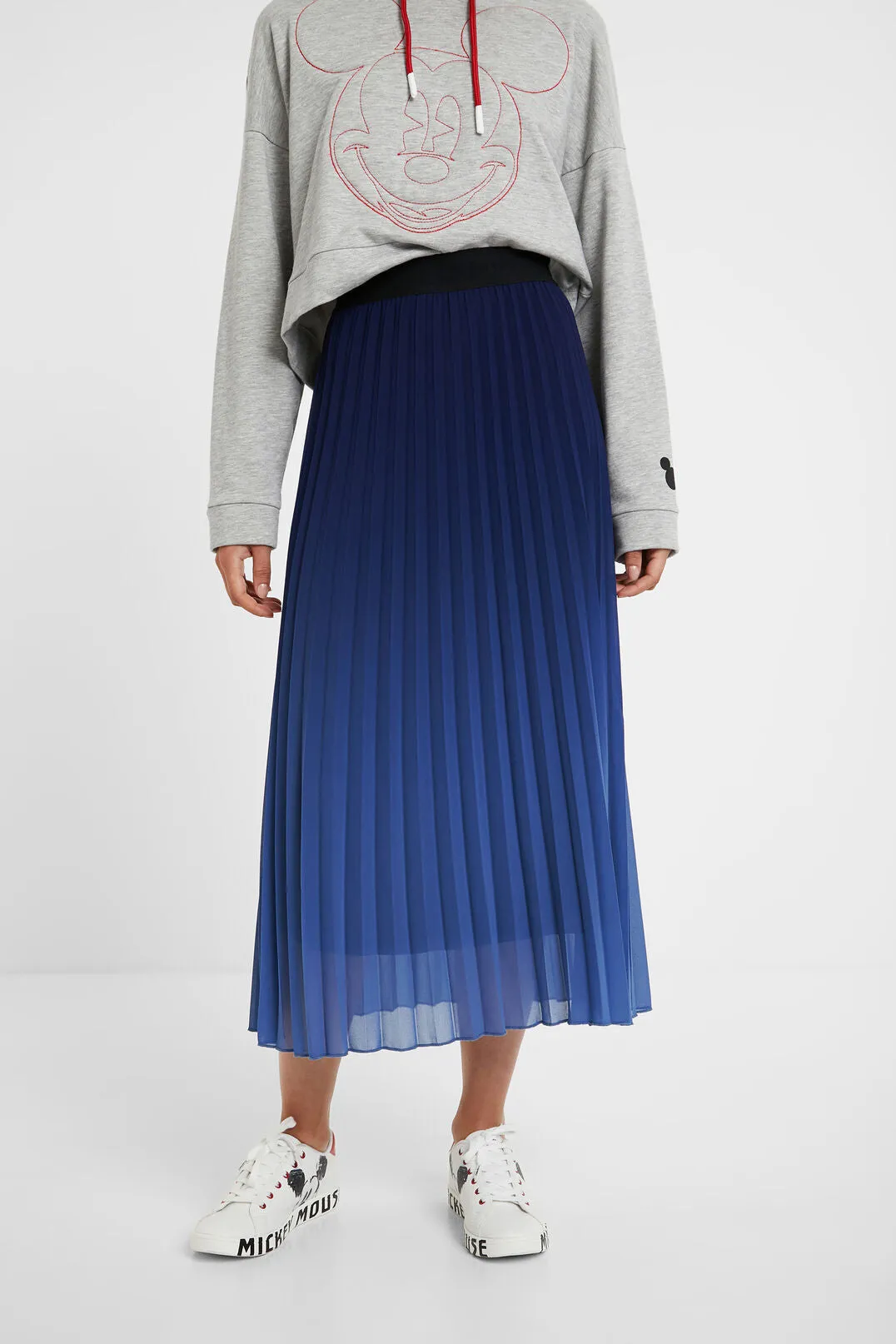 Midi Skirt Flared Pleated - Elastic Waist