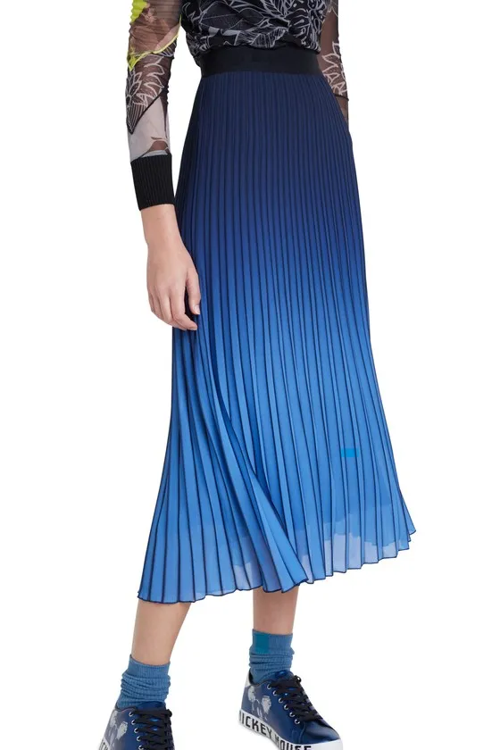 Midi Skirt Flared Pleated - Elastic Waist