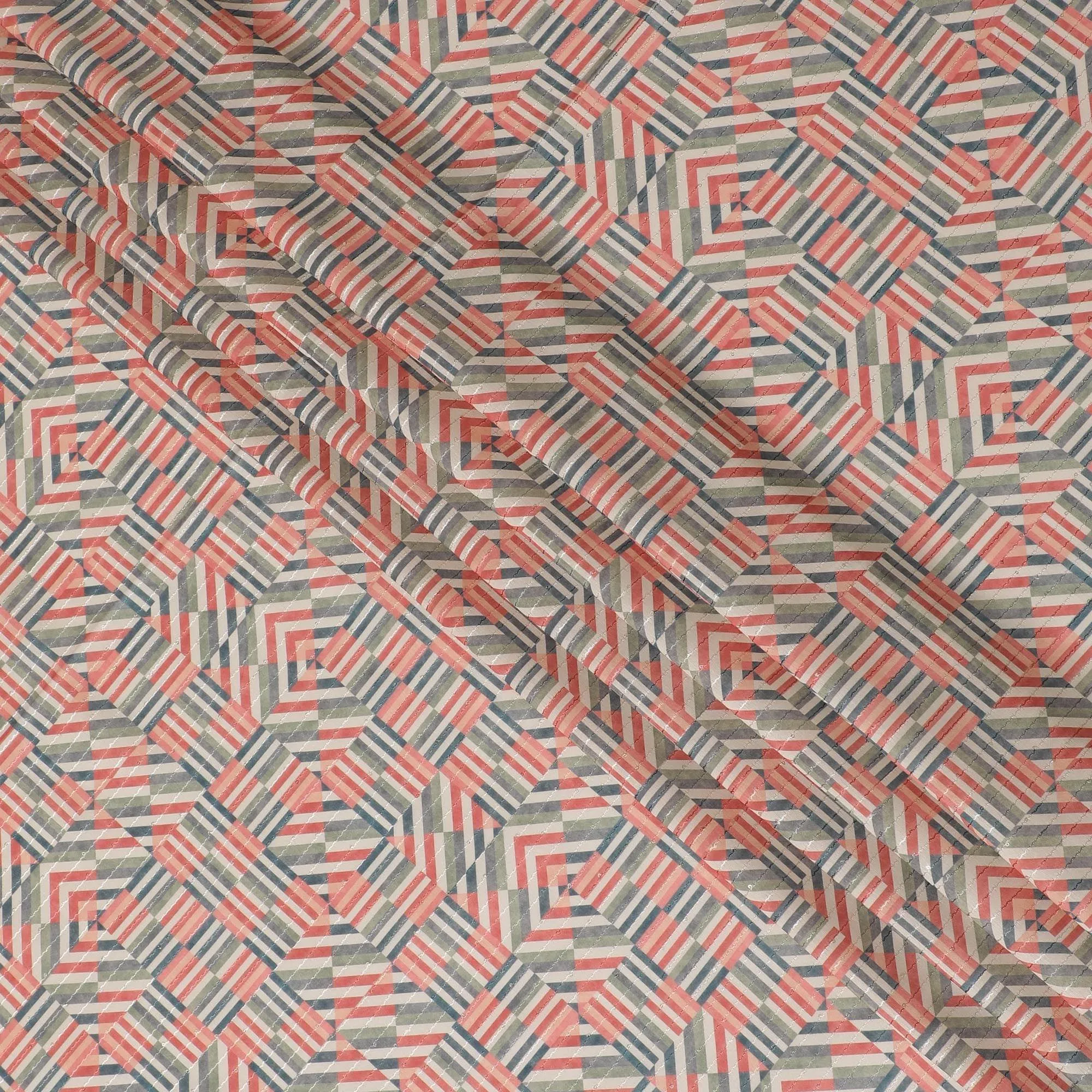 Multicolor synthetic silk fabric with same tone embroidery having sequins in stripe design-D16424