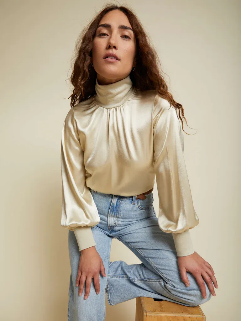 Nation LTD - Anne Feminine Turtleneck in White Chocolate
