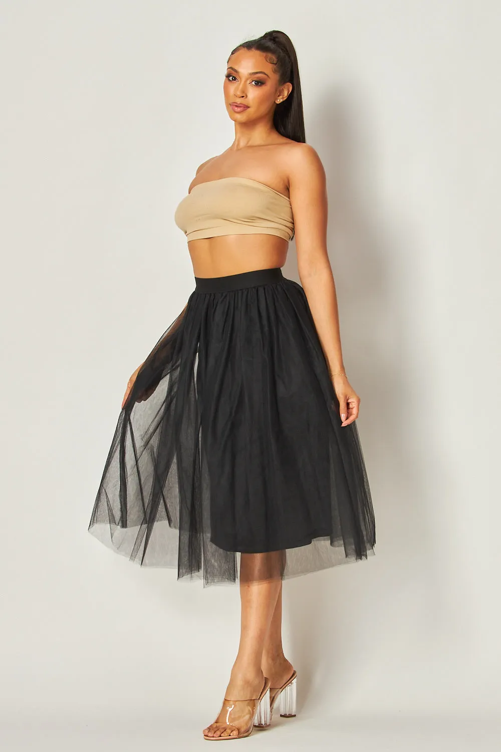 Need Your Love Mesh Midi Puff Skirt