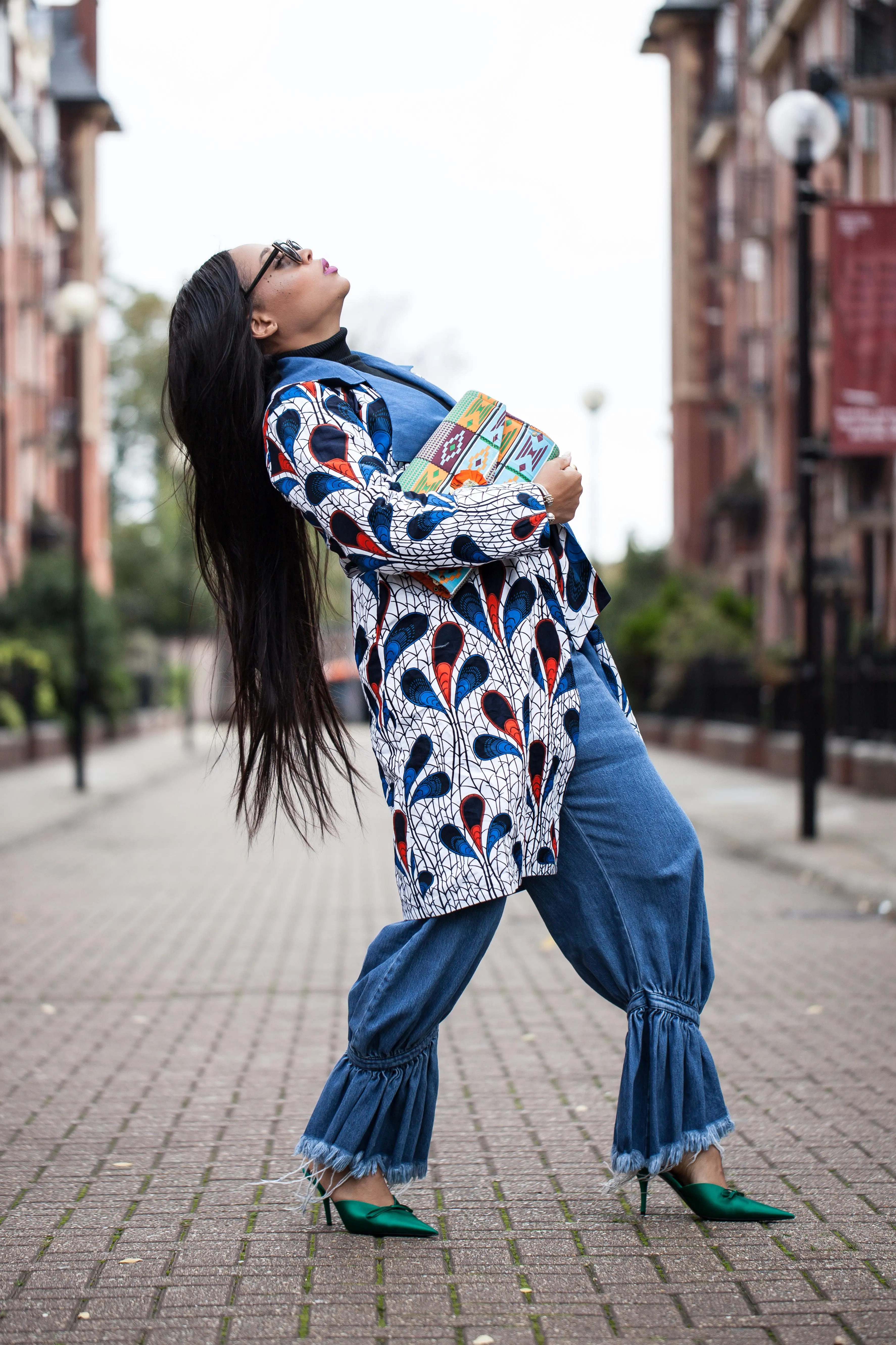 New In Zoe African Print Denim Reversible Jacket