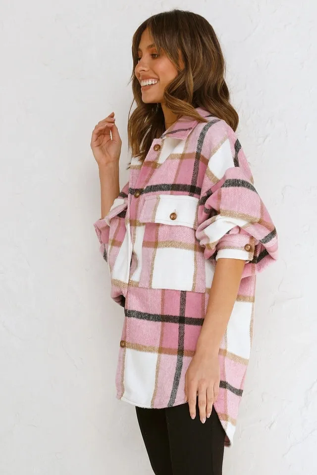 Pink Tartan Plaid Shacket
