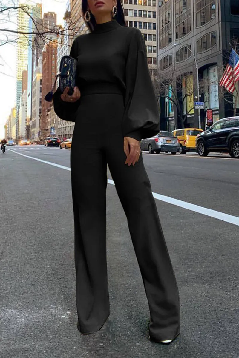 Purpdrank - Casual Solid Half A Turtleneck Straight Jumpsuits(3 Colors)