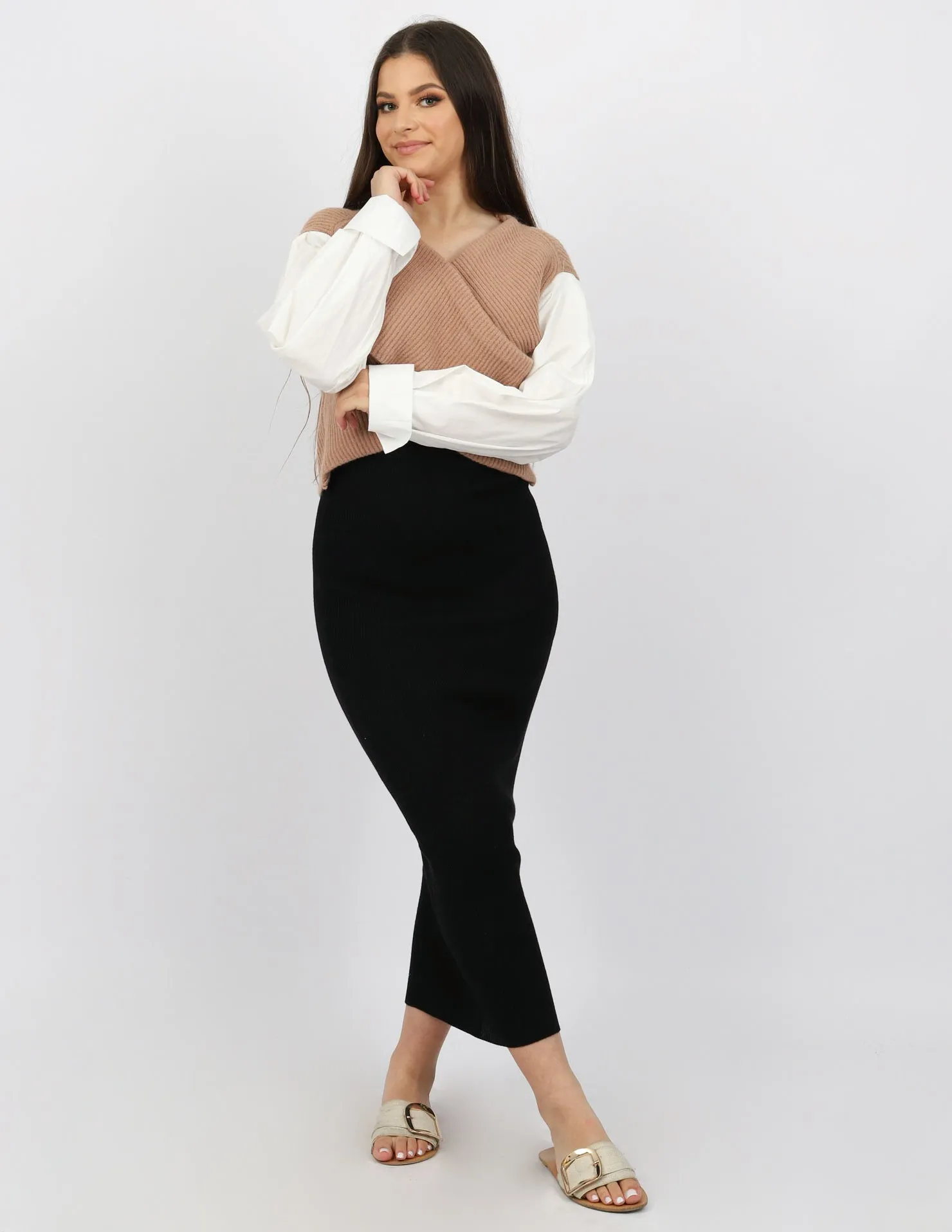 Ribbed Knit Skirt - Shades of Black