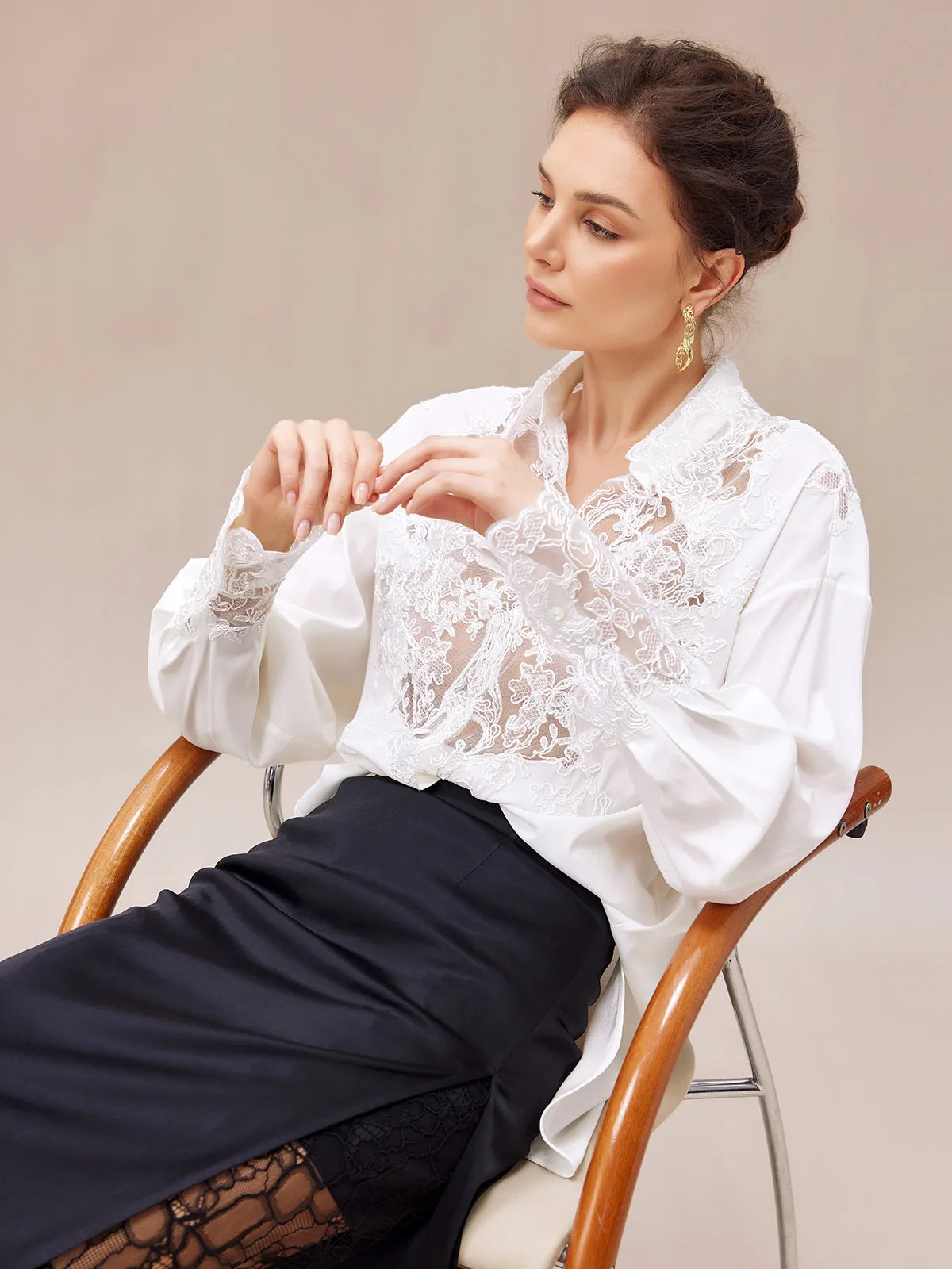 Rope Lace Embroidered Premium Silk Blouse - Star Queen