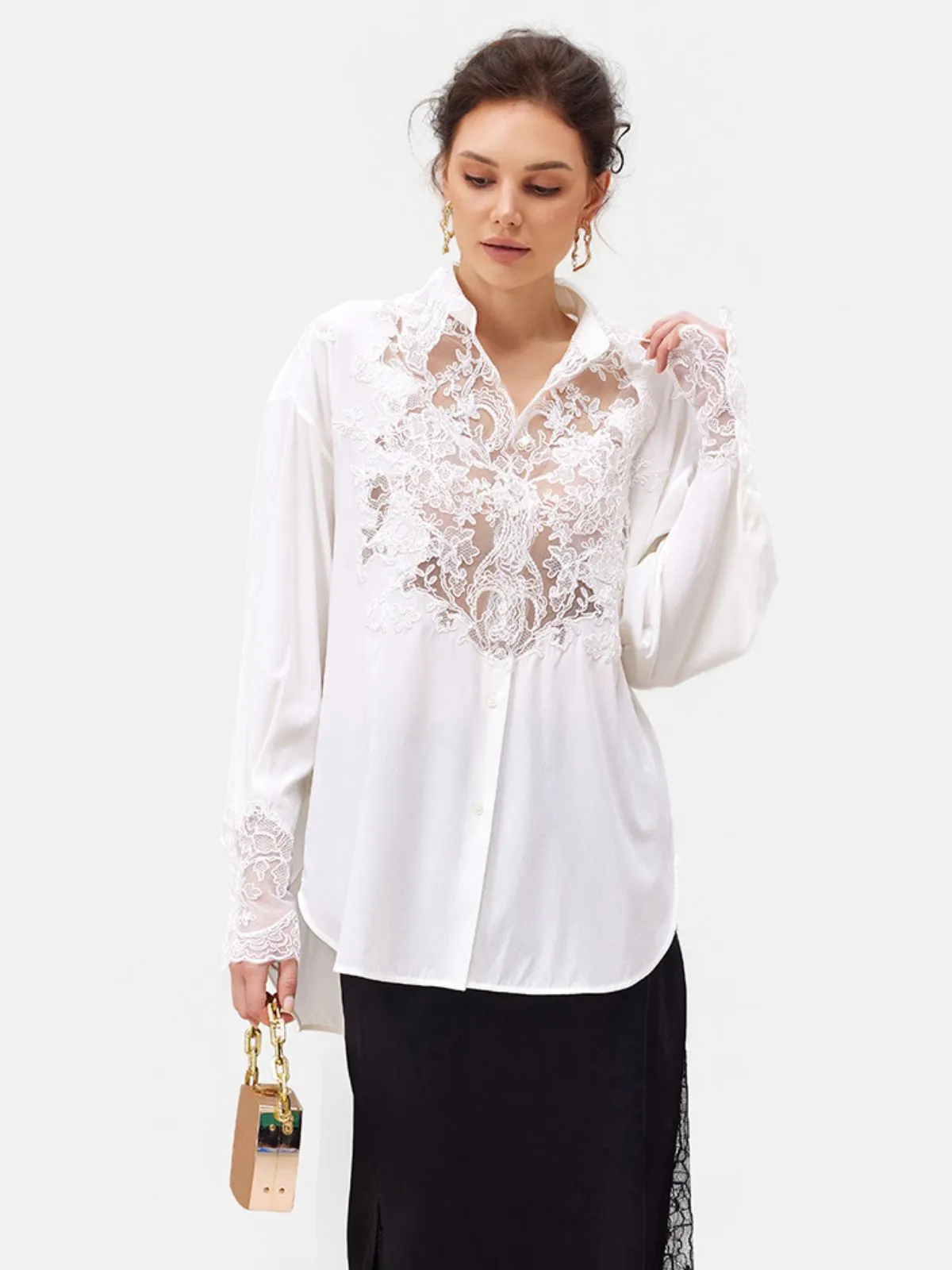 Rope Lace Embroidered Premium Silk Blouse - Star Queen