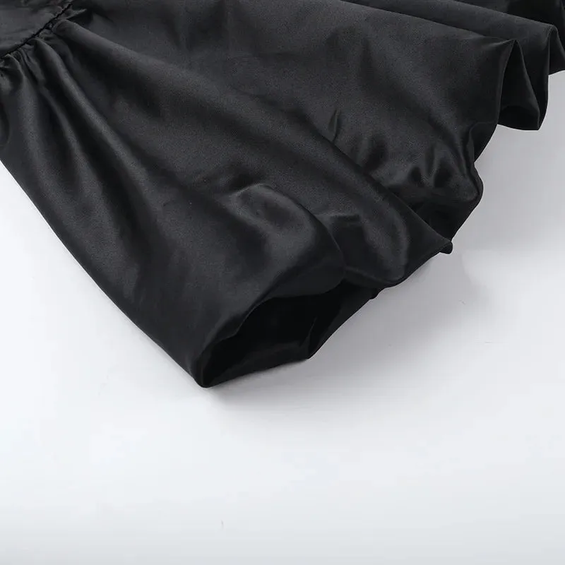 Satin & Mesh High-Neck Mini Dress for Holiday Events