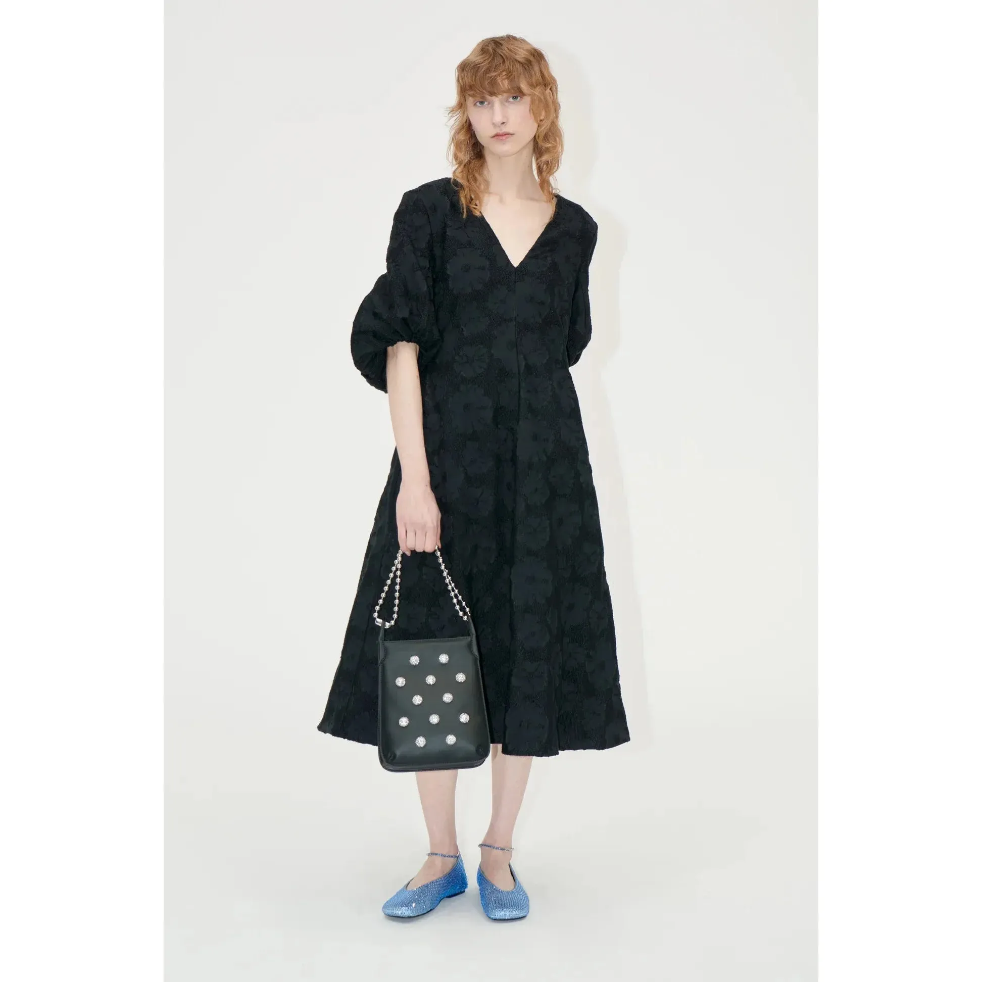 Stine Goya 3/4 Volume Sleeve Midi Dress in Anemone Jacquard