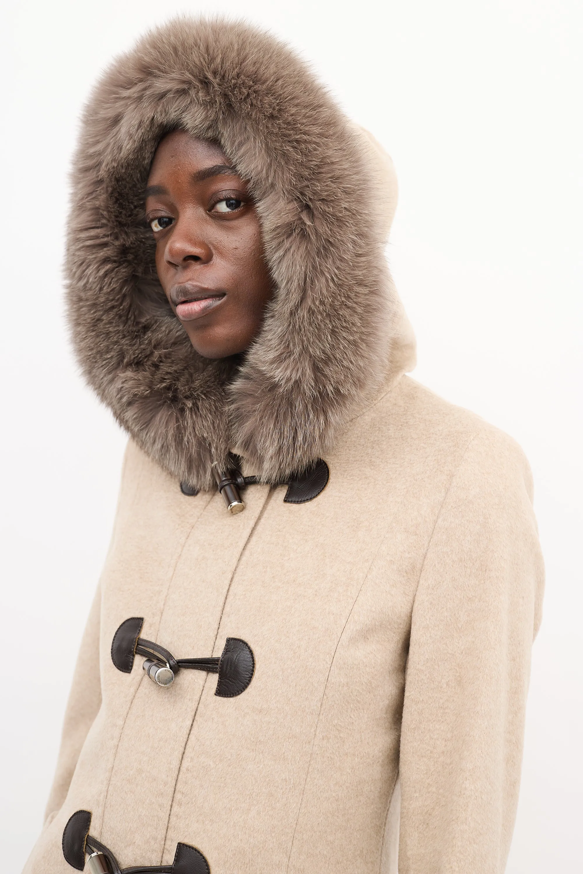 Studio Beige Wool Hooded Coat