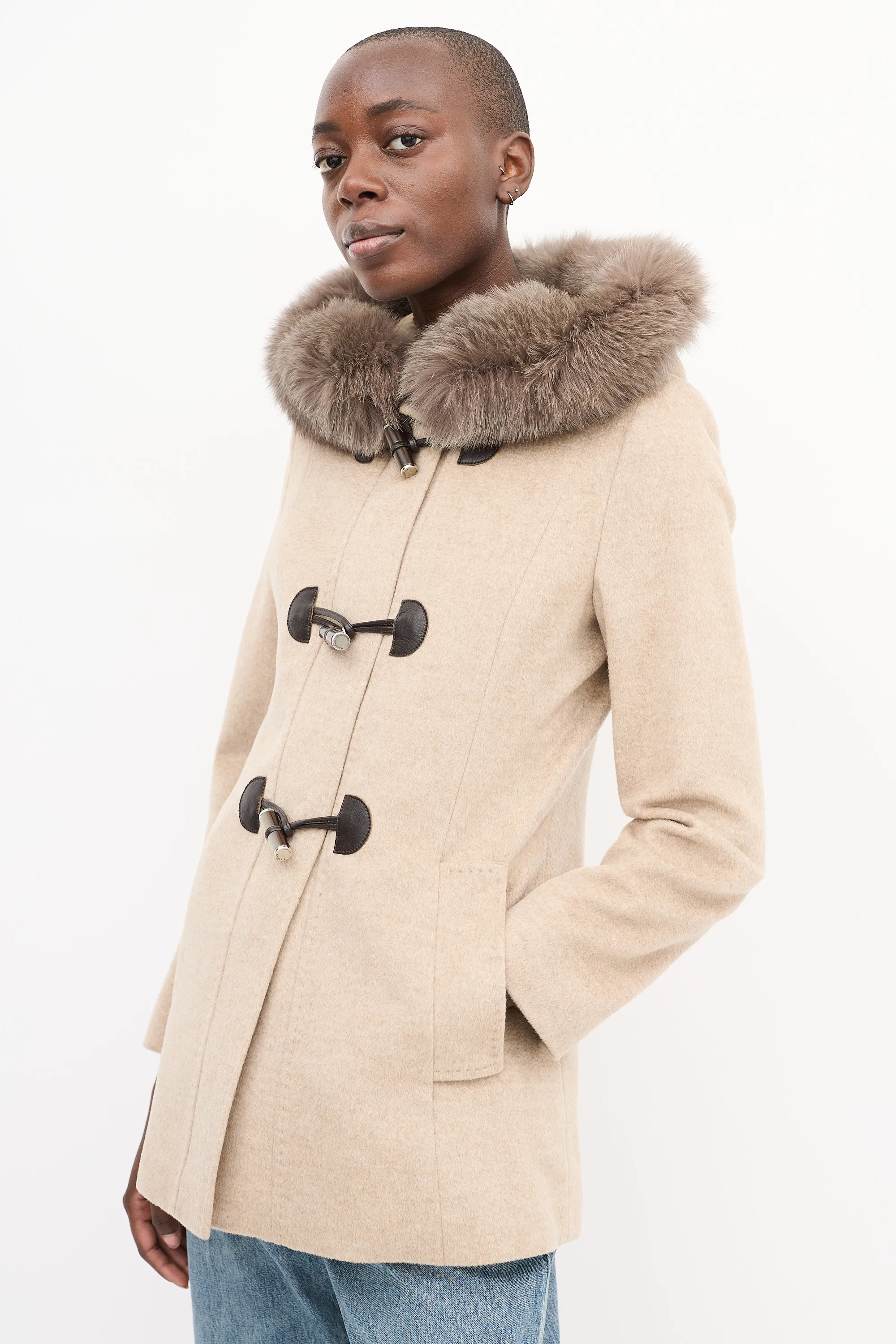 Studio Beige Wool Hooded Coat