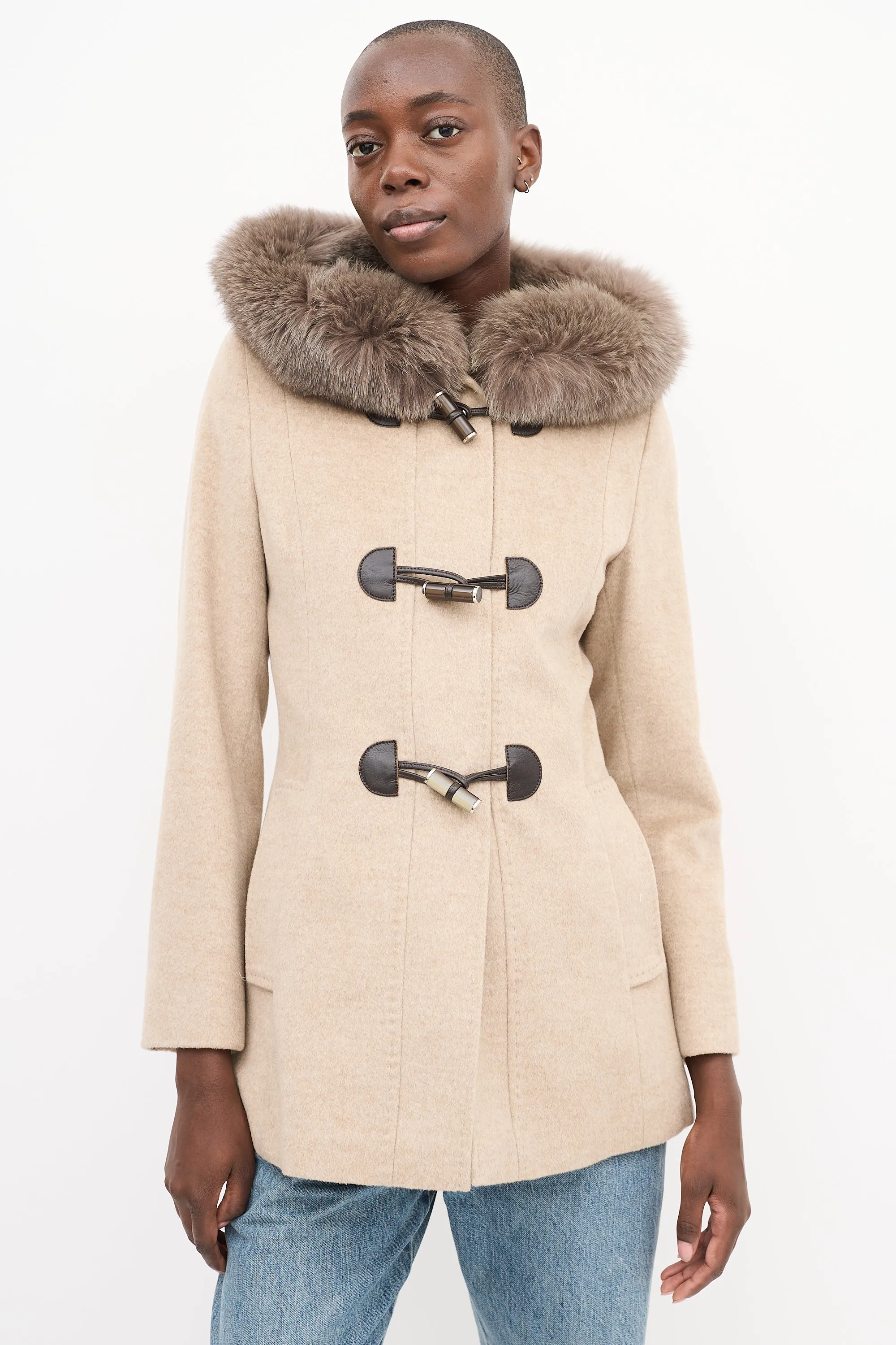 Studio Beige Wool Hooded Coat