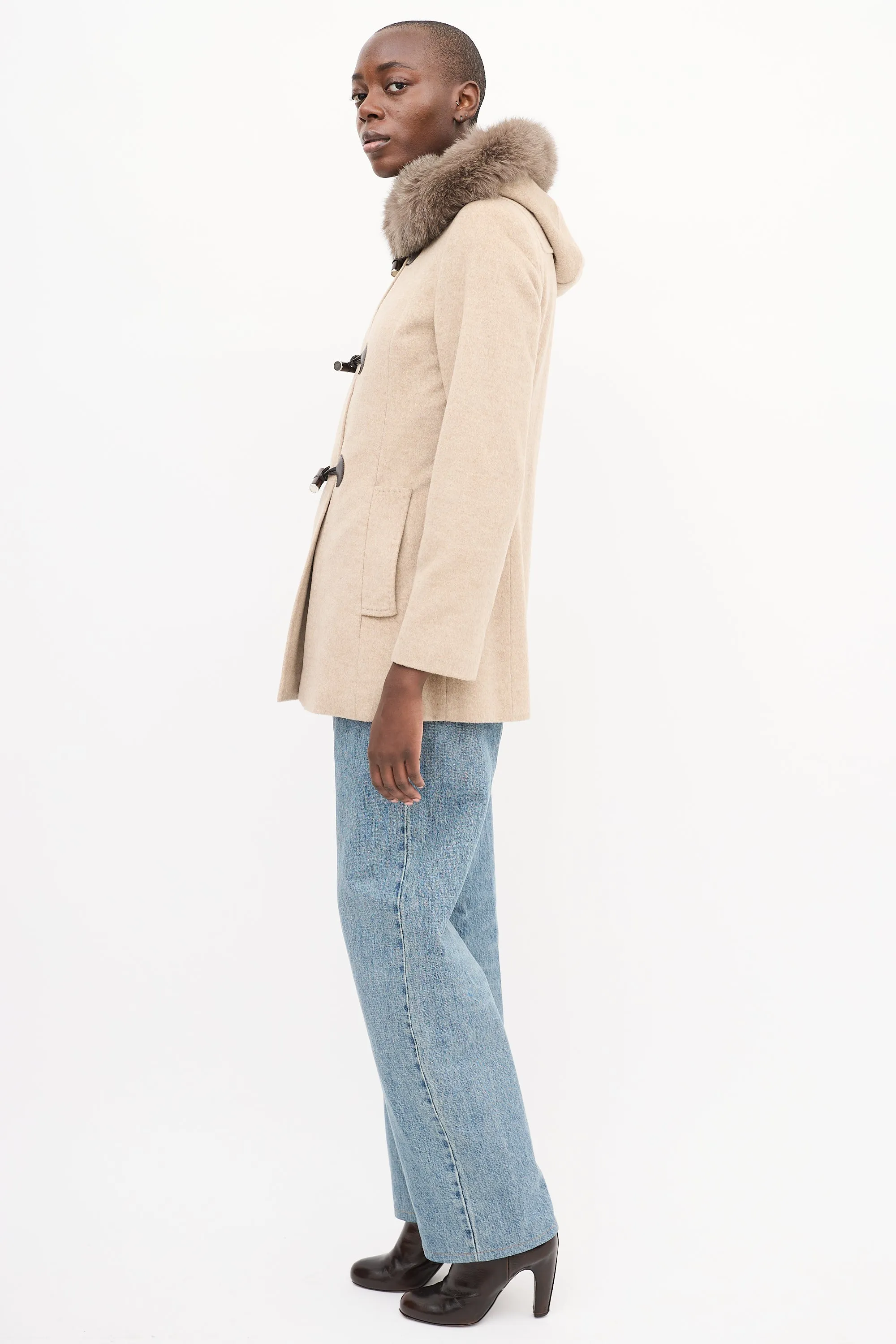 Studio Beige Wool Hooded Coat