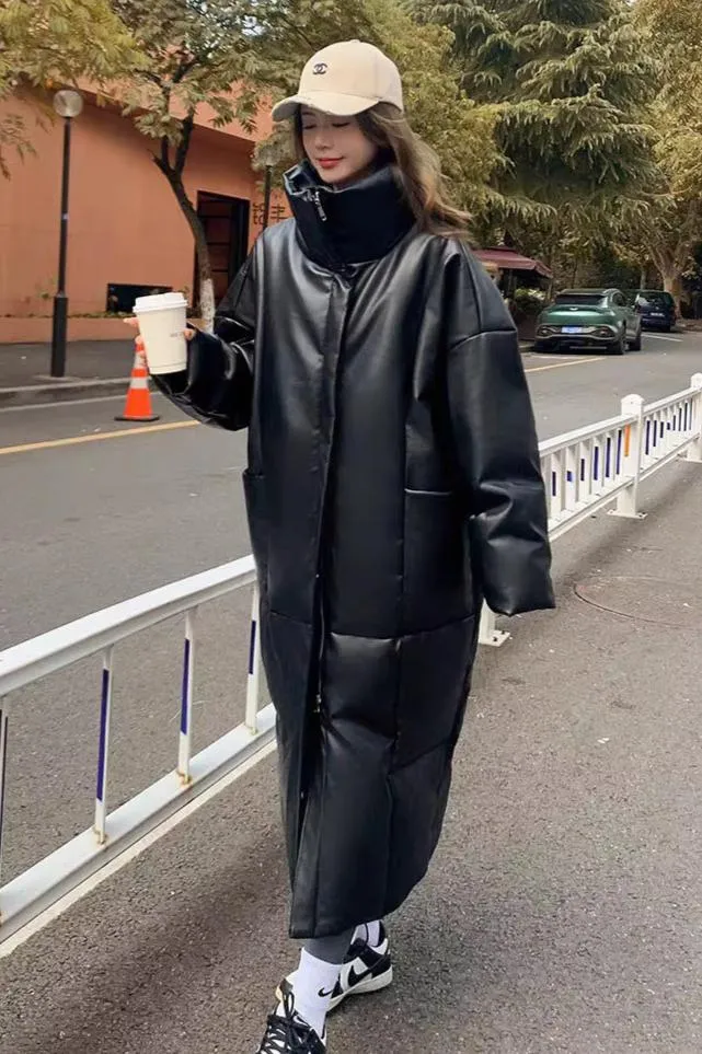 Tatiana Faux Leather Maxi Puffer Coats