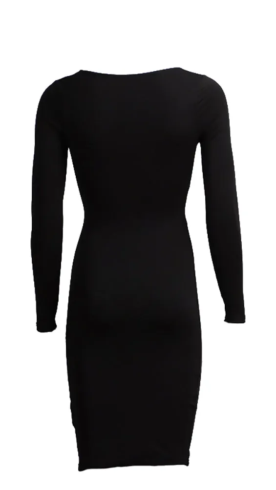 The Nadia Long Sleeve Cut Out Midi Dress Black