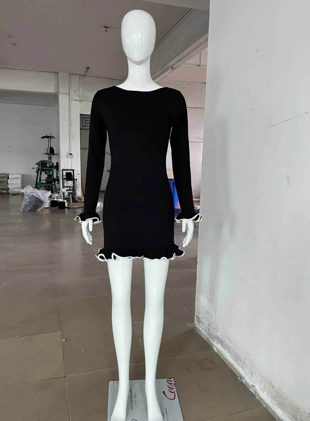 Toleet dress to impress codes Winter Christmas Thanksgiving outfits Wave Edge Dress Sexy Tight Wooden Ear Curling Knitted Skirt Long Sleeve Ball Autumn and Winter Skirt