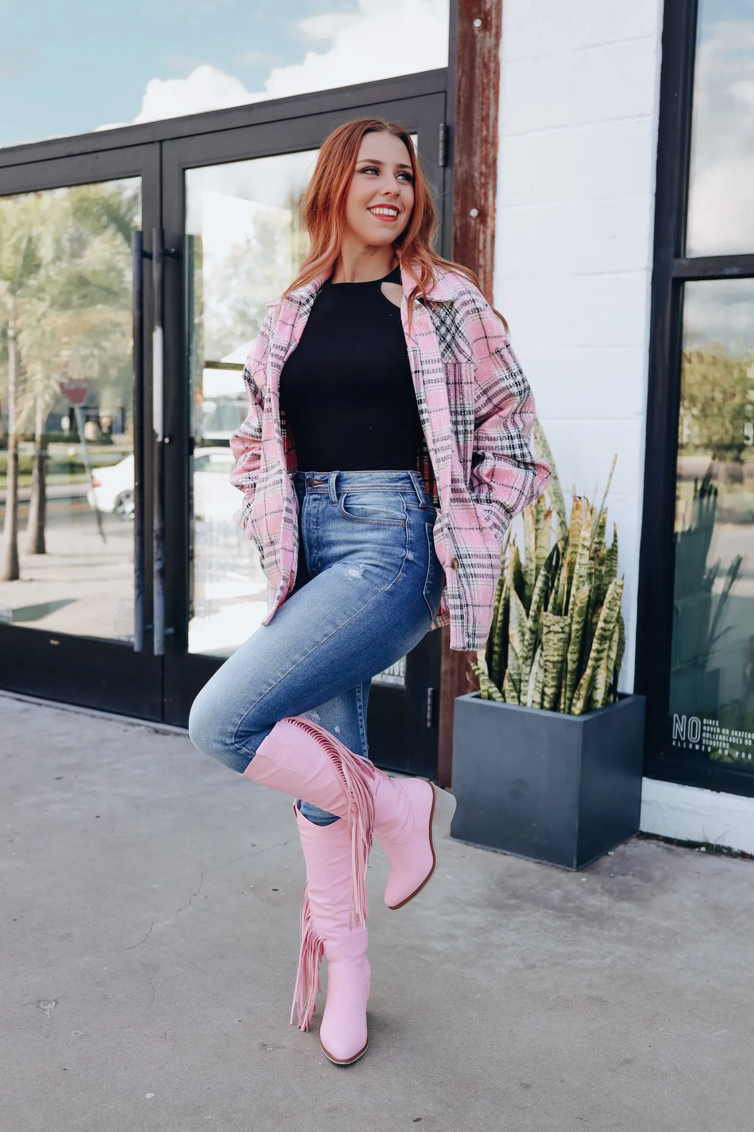 Too Fabulous Flannel Sequined Shacket - Pink