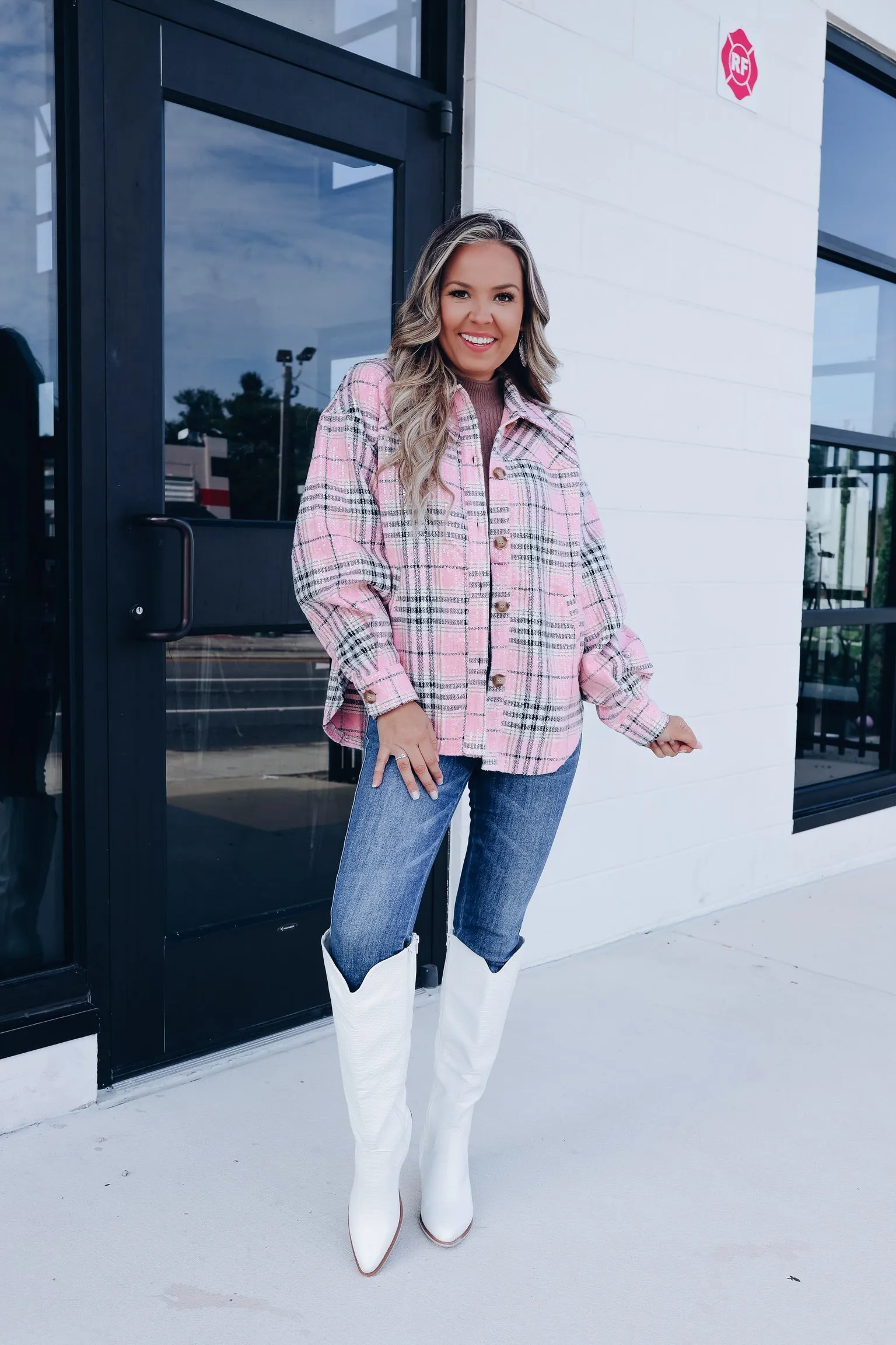 Too Fabulous Flannel Sequined Shacket - Pink