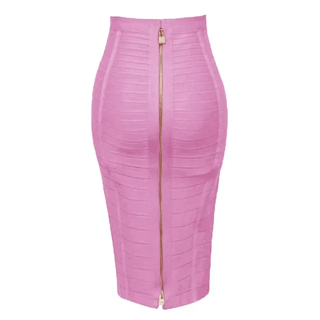 Uniwim High Quality Black Red Blue Orange Zipper Bodycon Rayon Bandage Skirt Day Party Pencil Skirt