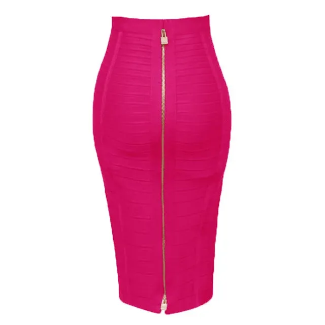 Uniwim High Quality Black Red Blue Orange Zipper Bodycon Rayon Bandage Skirt Day Party Pencil Skirt