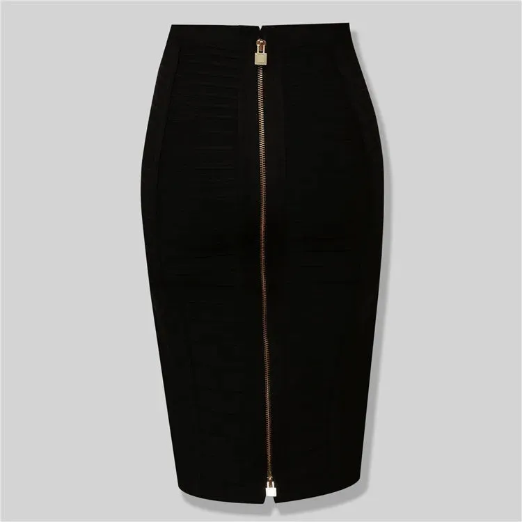 Uniwim High Quality Black Red Blue Orange Zipper Bodycon Rayon Bandage Skirt Day Party Pencil Skirt