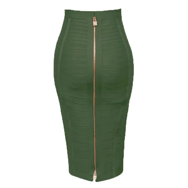 Uniwim High Quality Black Red Blue Orange Zipper Bodycon Rayon Bandage Skirt Day Party Pencil Skirt