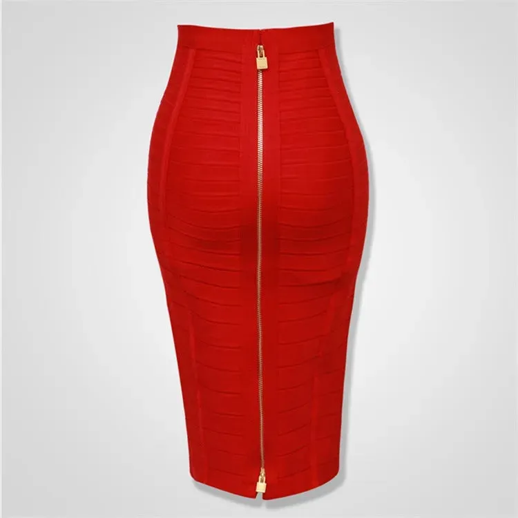 Uniwim High Quality Black Red Blue Orange Zipper Bodycon Rayon Bandage Skirt Day Party Pencil Skirt