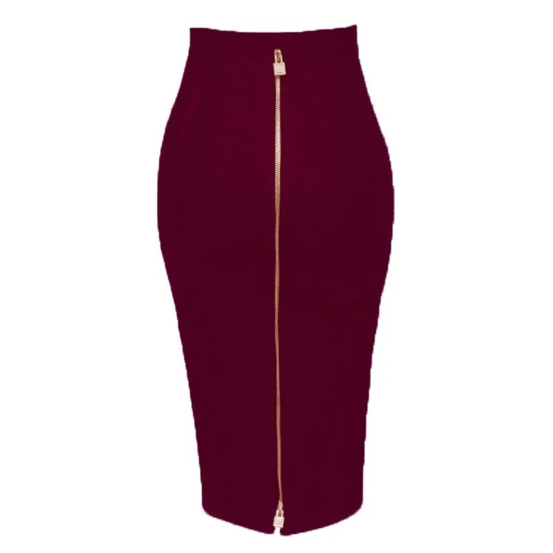 Uniwim High Quality Black Red Blue Orange Zipper Bodycon Rayon Bandage Skirt Day Party Pencil Skirt