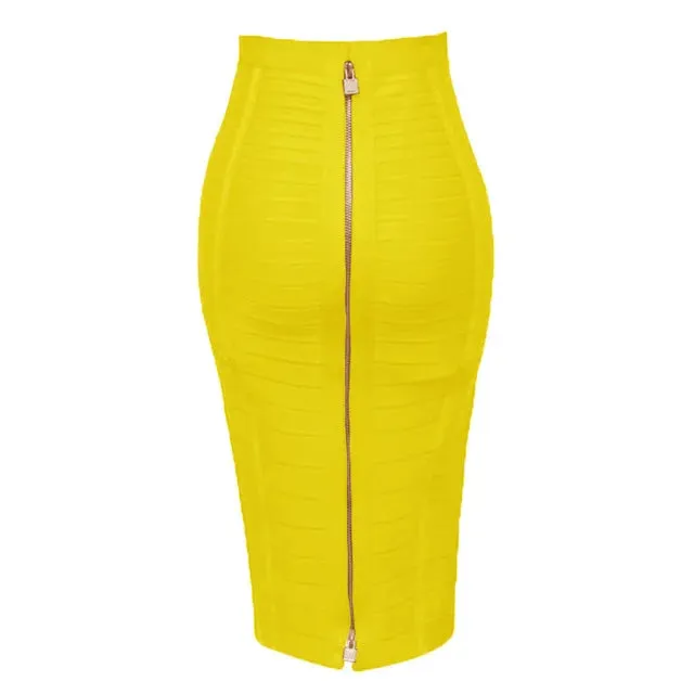 Uniwim High Quality Black Red Blue Orange Zipper Bodycon Rayon Bandage Skirt Day Party Pencil Skirt