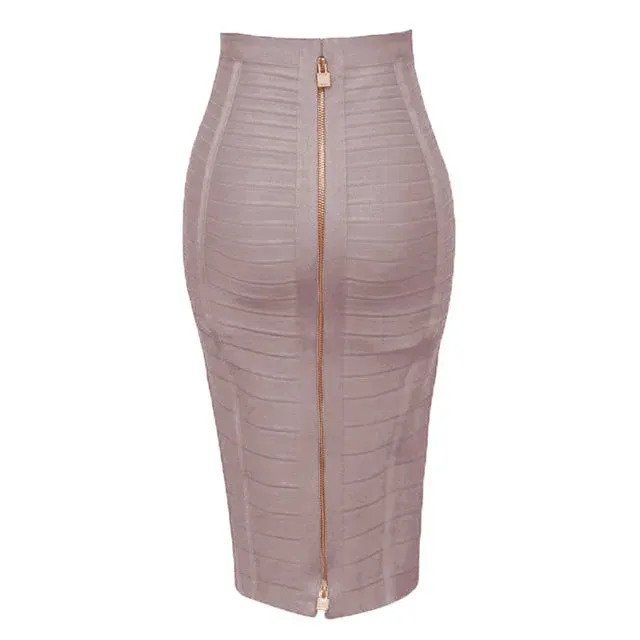 Uniwim High Quality Black Red Blue Orange Zipper Bodycon Rayon Bandage Skirt Day Party Pencil Skirt