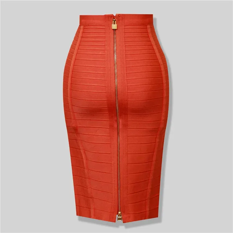 Uniwim High Quality Black Red Blue Orange Zipper Bodycon Rayon Bandage Skirt Day Party Pencil Skirt