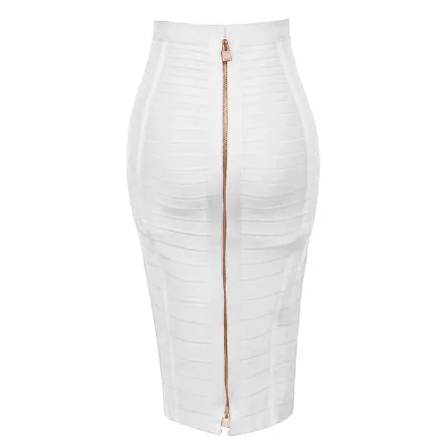 Uniwim High Quality Black Red Blue Orange Zipper Bodycon Rayon Bandage Skirt Day Party Pencil Skirt