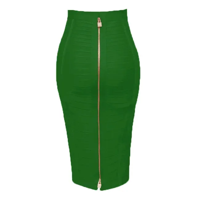 Uniwim High Quality Black Red Blue Orange Zipper Bodycon Rayon Bandage Skirt Day Party Pencil Skirt