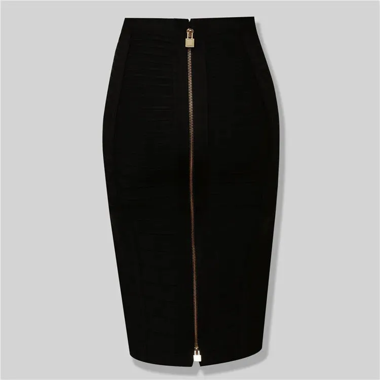 Uniwim High Quality Black Red Blue Orange Zipper Bodycon Rayon Bandage Skirt Day Party Pencil Skirt