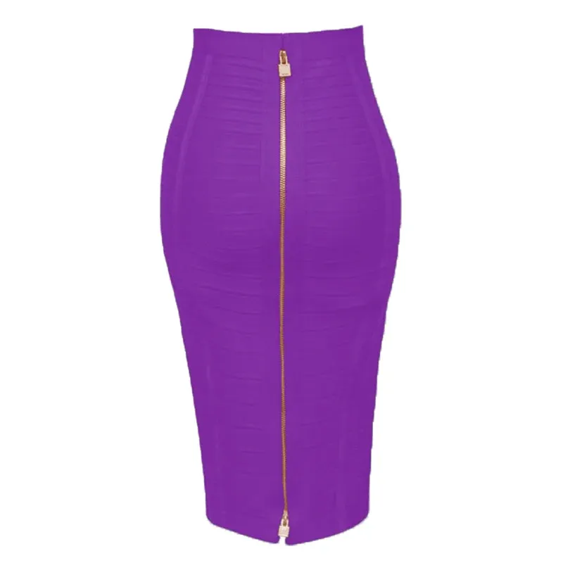 Uniwim High Quality Black Red Blue Orange Zipper Bodycon Rayon Bandage Skirt Day Party Pencil Skirt