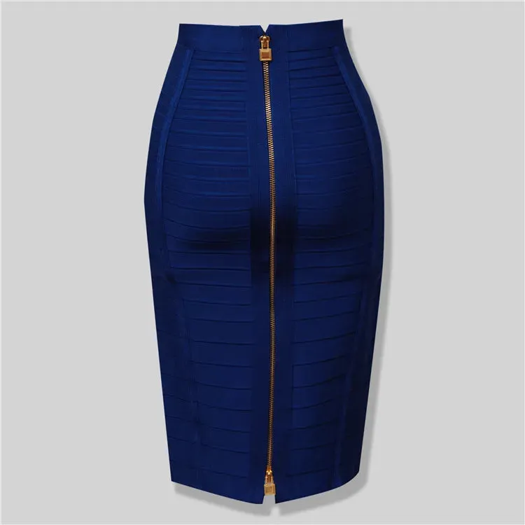 Uniwim High Quality Black Red Blue Orange Zipper Bodycon Rayon Bandage Skirt Day Party Pencil Skirt