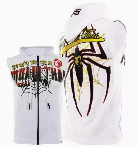 Vszap Spider VTT020 Muay Thai Boxing Vest Hooded Zipper Tank Top S-4XL White