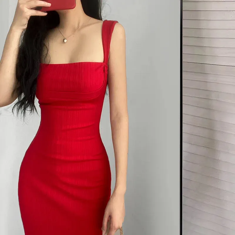 WOMENGAGA Red Dress Mini Summer 2023 New Sexy Short Female Dress Elegant Hot Sexy Korean Women Dresses Sweet 2023 94S6