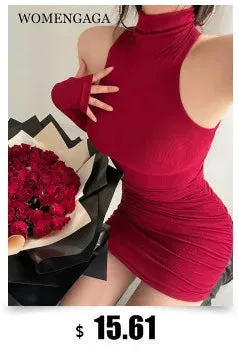 WOMENGAGA Red Dress Mini Summer 2023 New Sexy Short Female Dress Elegant Hot Sexy Korean Women Dresses Sweet 2023 94S6