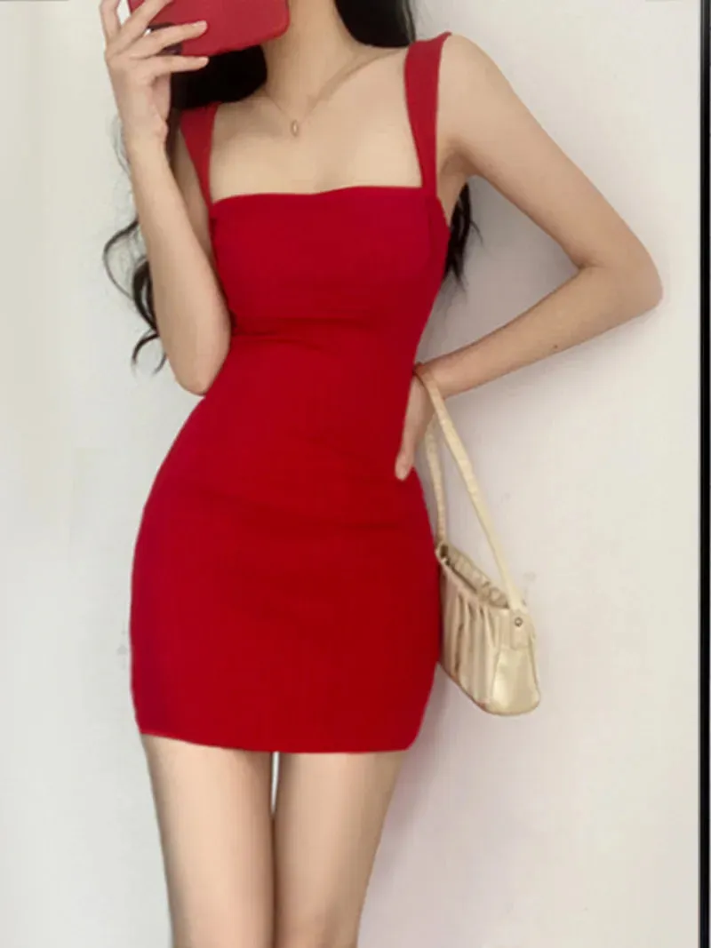 WOMENGAGA Red Dress Mini Summer 2023 New Sexy Short Female Dress Elegant Hot Sexy Korean Women Dresses Sweet 2023 94S6